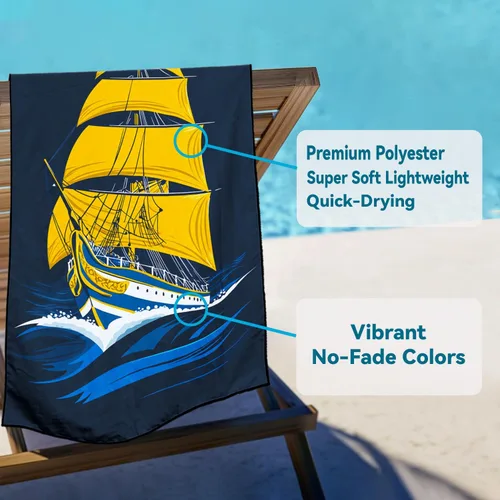 Miniatura 3 de Nautical Sailboat Beach Towel Oversized 36x72 Inch, Sand Free Quick Dry Microfiber Classic Sailing Ship Towel for Ocean Beach Pool Travel