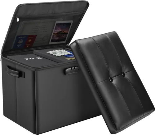 Miniatura 13 de DocSafe Banco otomano de almacenamiento con cerradura, banco plegable ignífugo de 30 pulgadas, reposapiés taburete, baúl de almacenamiento seguro