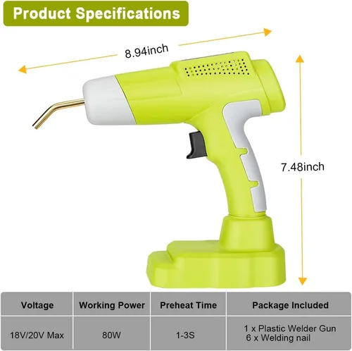 Miniatura 2 de Choerinton Pistola soldadora de plástico inalámbrica compatible con batería Ryobi de 18 V Max con 600 grapas calientes kit de soldadura de plástico