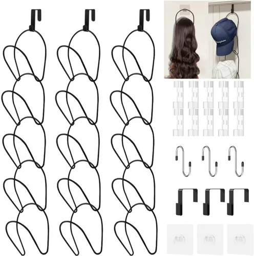 Miniatura 21 de LINFIDITE Paquete de 10 soportes para colgar sombreros, organizador flexible con múltiples ganchos, montado en la pared, sobre la puerta, para gorra