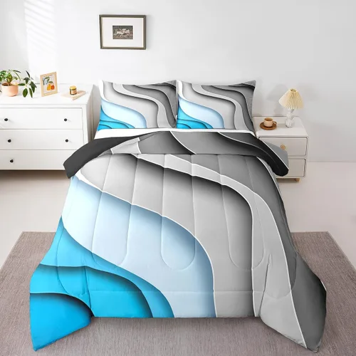 Erosebridal Juego de edredón a rayas azules, juego de ropa de cama tamaño King, juego de ropa de cama moderno minimalista y colecciones con temática