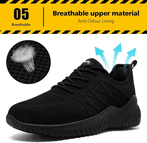 Miniatura 6 de Tinefiy Zapatos de punta de acero para mujer, ligeros, cómodos, antideslizantes, de seguridad, para trabajo, con amortiguación, a prueba