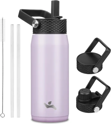 Miniatura 103 de Konokyo - Botella de agua aislada de 18 onzas, botellas deportivas de acero inoxidable con 3 tapas, verde militar