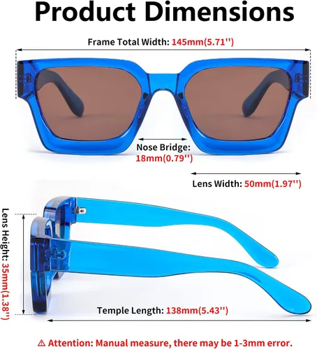 Miniatura 39 de FEISEDY Gafas de sol cuadradas retro de los años 90 para mujeres y hombres, gafas de sol rectangulares gruesas de moda con protección UV400 B2385