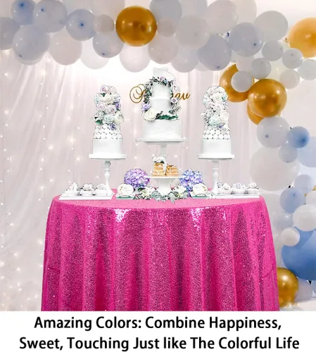 Miniatura 3 de ShinyBeauty Mantel de lentejuelas rosa intenso, superposición redonda brillante de 120 pulgadas para decoración de bodas, fiestas de cumpleaños