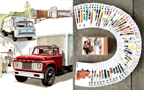 Miniatura 10 de Carteles de juego de camiones pesados (baraja de póquer 54 cartas, todas diferentes) Carteles automotrices retro vintage camiones maquinaria