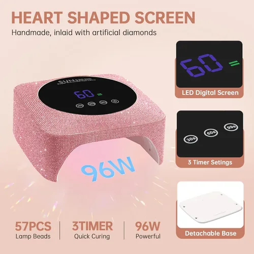 Miniatura 4 de Lámpara de uñas LED UV inalámbrica de 96 W, luz UV recargable para uñas de gel con 3 ajustes de temporizador, secador de uñas profesional de secado