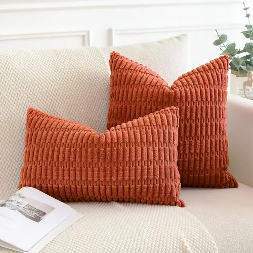 Miniatura 4 de OTOSTAR Paquete de 2 fundas de almohada decorativas de pana suave de 16 x 24 pulgadas, fundas de almohada lumbar de estilo bohemio a rayas, funda