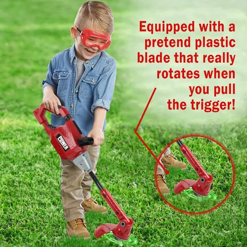 Miniatura 6 de Juguete recortador de malezas para niños pequeños, herramientas y equipos de jardinería con luces y sonidos, incluye máscara de gafas de seguridad