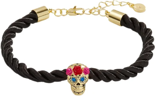 Alex and Ani Calavera - Pulsera de cordón ajustable, acabado dorado brillante, multicolor, Latón, Sin gemas.