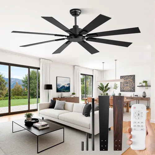 Ventilador de techo de 62 pulgadas sin luz con control remoto, 8 aspas de motor CC reversible silencioso, 6 velocidades, temporizador, acabado Negro