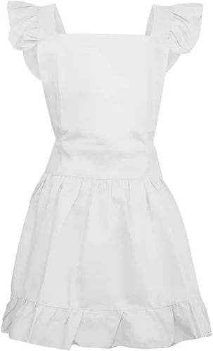 Aspire delantal blanco para niñas jóvenes, estilo mucama francesa, para cocinar/Halloween, talla única , Blanco