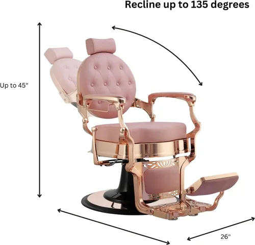 Miniatura 2 de Berkeley Truman - Silla de peluquero vintage, silla de peluquero reclinable resistente, asiento rosa, marco de oro rosa Rosado/Oro rosa