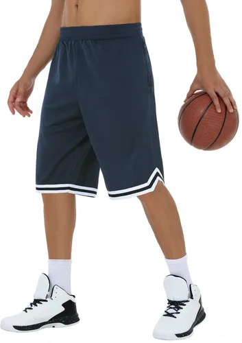 Pantalones cortos largos de baloncesto para hombre con bolsillos con cremallera, malla de 11 pulgadas, pantalones cortos deportivos de secado