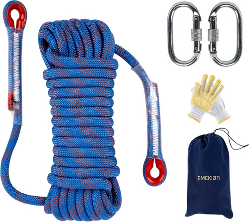 Miniatura 10 de Cuerda de escalada para interiores y exteriores, 10/12/0.551 in (32FT/49FT/65FT/98FT), cuerda de escalada en roca estática para cuerda de escape