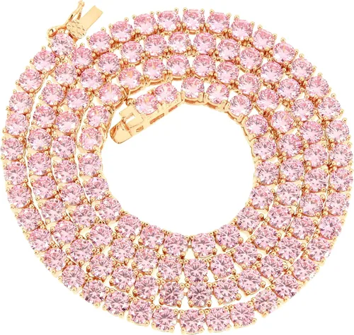 Miniatura 2 de Rosa Lab Diamond 1fila tenis Collar 14K Rose Gold Finish 24inch Cadena 4mm única