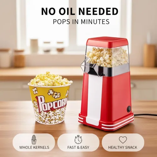 Miniatura 2 de Compact Hot Air Popcorn Machine, Automatic Operation, Ideal for Home, Movie Nights & Parties
