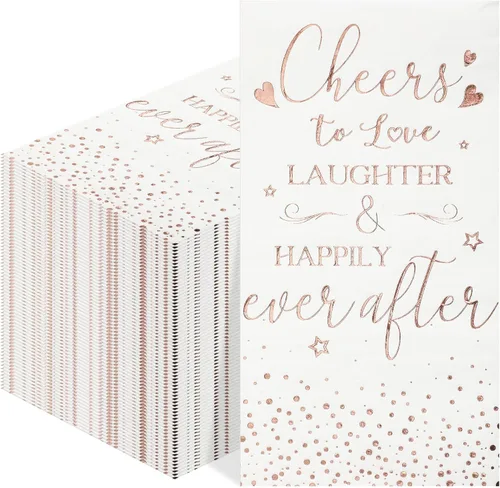 Miniatura 8 de Pasimy 100 servilletas de despedida de soltera, con texto en inglés "Cheers to Love Laughter and Happily Ever After", servilletas decorativas Dorado
