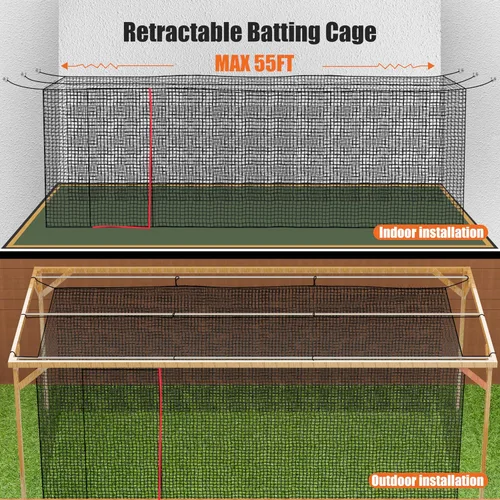 Miniatura 6 de RIIFRILY Redes para Jaulas de Bateo de Béisbol, 20'L/35'L/55'L/70'L Redes para Jaulas de Béisbol y Softbol, Malla de HDPE Cerrada #42/#45