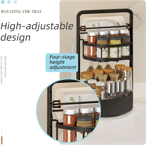 Miniatura 5 de Organizador giratorio de 2 niveles con soporte para toallas de papel, organizador de cocina Lazy Susan para encimera y gabinete, estante de especias