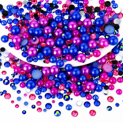 Miniatura 28 de 60g de perlas planas mixtas y diamantes de imitación para manualidades, vasos, zapatos, arte de uñas facial, perlas medias de 2mm-10mm y piedras