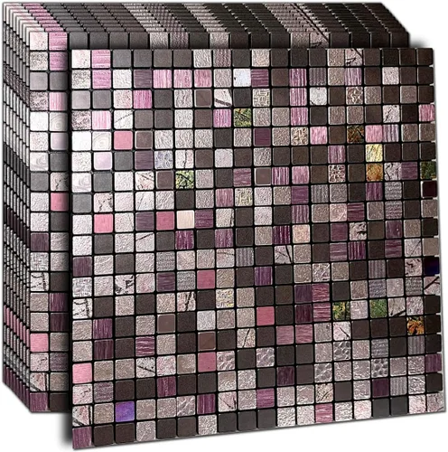 Miniatura 10 de XUANINY Azulejos de protección contra salpicaduras para cocina, baño, chimenea, mosaico de aluminio metálico autoadhesivo (12 x 12 pulgadas)