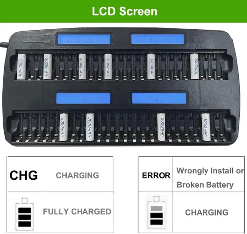 Miniatura 2 de Cargador de batería AA AAA grande de 48 bahías Pantalla LCD inteligente para 1.2 V doble A y triple A Ni-MH Ni-CD múltiples baterías recargables a