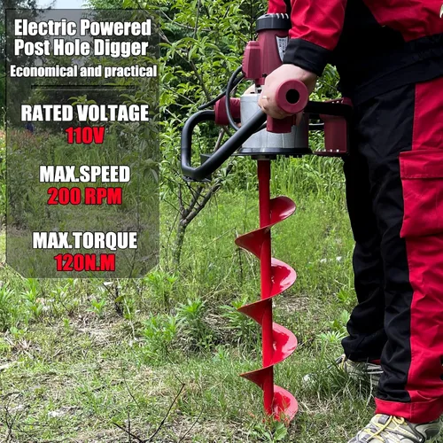 Miniatura 2 de Perforadora Eléctrica de Agujeros para Postes de 1500W con Broca de Barrena de 6 Pulgadas, Taladro de Barrena para Tierra, Broca de Barrena