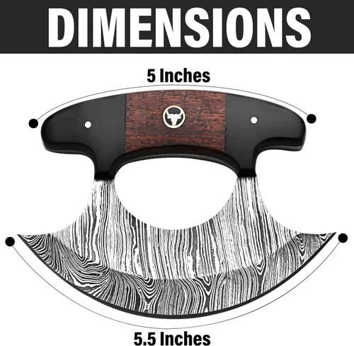 Miniatura 3 de Damascus Ulu Cuchillo hecho a mano de 5.5 pulgadas, cortador de pizza de Alaska, pequeño cuchillo Ulu con funda, regalo ideal de Alaska para picar