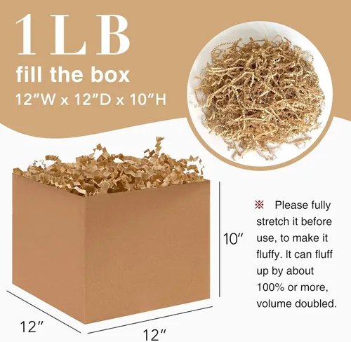Miniatura 2 de Relleno de papel triturado de corte arrugado de 1 libra para caja, bolsa y cesta de regalo en días festivos (marrón kraft)