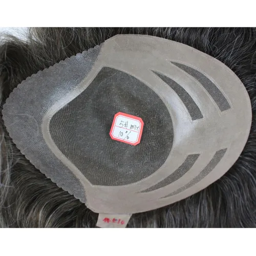 Miniatura 7 de Toupee para hombre 10 × 8 "cabello humano 5# mezcla de colores 10% gris sintético hairpiece piel fina sistema de reemplazo de pelo base de red