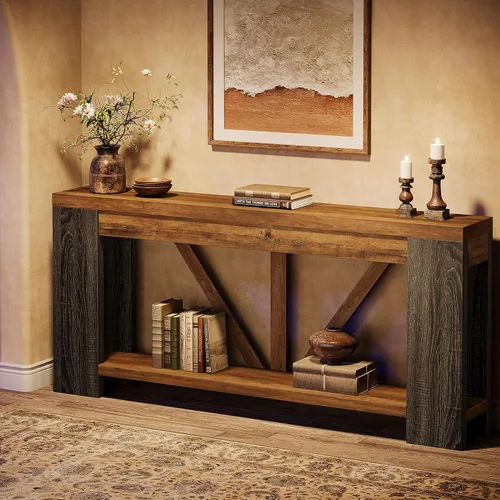Miniatura 7 de Tribesigns Mesa de entrada extra larga de 70.9 pulgadas, mesa consola de madera de granja con almacenamiento, mesa de sofá moderna detrás del sofá