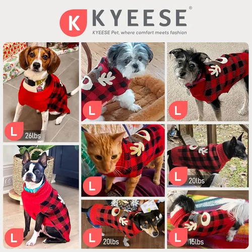 Miniatura 6 de KYEESE Suéter de Navidad para perro con patrón de reno, traje acogedor para fiestas, suéter de cuello de tortuga para perros pequeños con agujero
