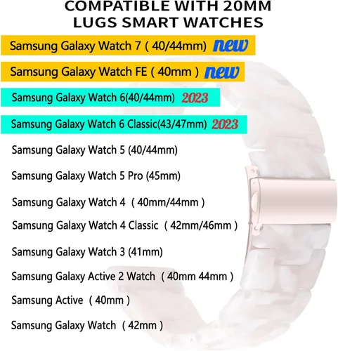 Miniatura 6 de Correas de reloj de resina compatibles con Samsung Galaxy Watch 7/6/5/4/FE 1.575 in 1.732 in, Galaxy Watch 6/4 Classic 1.654 in 1.693 in 1.811 in
