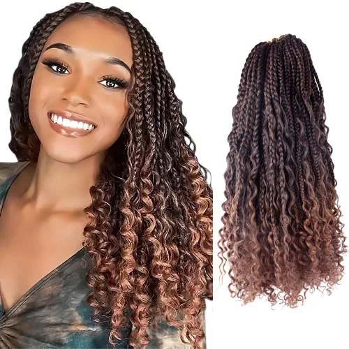 Miniatura 34 de Niseyo - Caja diosa con trenzas de pelo a crochet de 8 pulgadas, paquete de 8 unidades, trenzas de caja a crochet cortas, extremos rizados