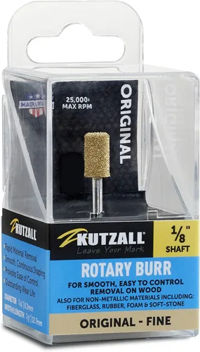 Kutzall Fresa rotativa cilíndrica original, eje de 1⁄8 pulgadas, broca de talla de madera fina para Dremel, Foredom, DeWalt, Milwaukee. Carburo de