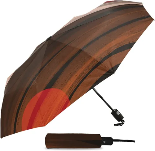 Miniatura 2 de WSSBK Paraguas automático de color marrón degradado para lluvia y sol, hombre y mujer, sombrilla plegable con estampado de atardecer