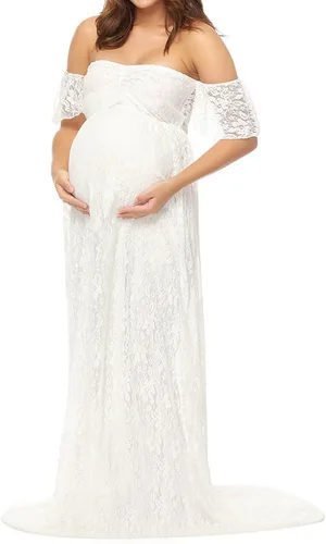 Miniatura 2 de Vestido de maternidad para mujer, con encaje, fotografía, vestido de embarazada, con volantes, largo, para sesión de fotos