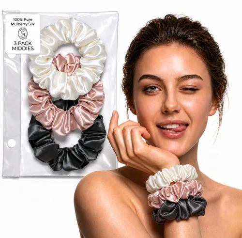 Miniatura 8 de SUNDAYSILKS™ - Lujosos coleteros de seda de morera para mujeres y niñas Coleteros antideslizantes y sedosos para el cabello natural, rizado, fino