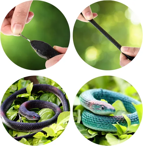Miniatura 3 de Blulu 3 Piezas Serpientes de Goma Realistas Grandes Falsas Juguetes de Plástico para Jardín para Alejar Aves Espantar Ardillas Broma de Halloween