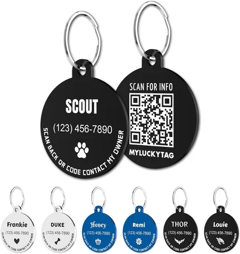 MYLUCKYTAG Identificación de mascota con código QR de acero inoxidable | Collar personalizado para perros y gatos | Perfil en línea con correo