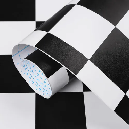 Hopepak Papel tapiz de mosaico a cuadros blanco y negro, autoadhesivo, papel de pared extraíble para dormitorio, baño, cocina, gabinete, estantes,