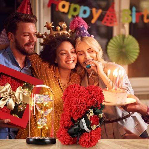 Miniatura 2 de Regalos de rosas para el Día de la Madre para mamá, mujer, esposa, novia, oso de rosas y bella y la bestia, inspirado en el arco iris, juego de Rojo