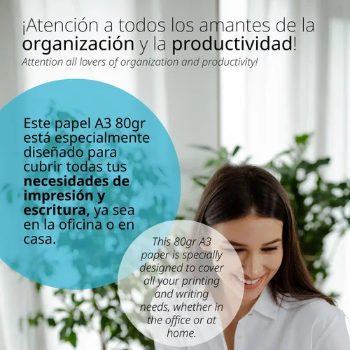 Miniatura 4 de Paquete Folios A3 2.82 oz, 1 caja con 5 paquetes de 500 hojas, Papel Multifunción para Impresora Inkjet y Láser, Hojas A3 11.693 x 16.535 in Ideal