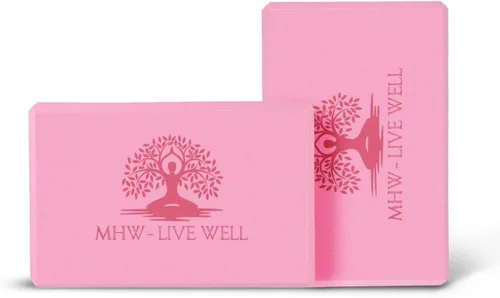 LIVE WELL Bloques de yoga rosas (juego de 2) – Ladrillos de yoga de espuma EVA para apoyo, estiramiento y alineación – Accesorios de yoga para el