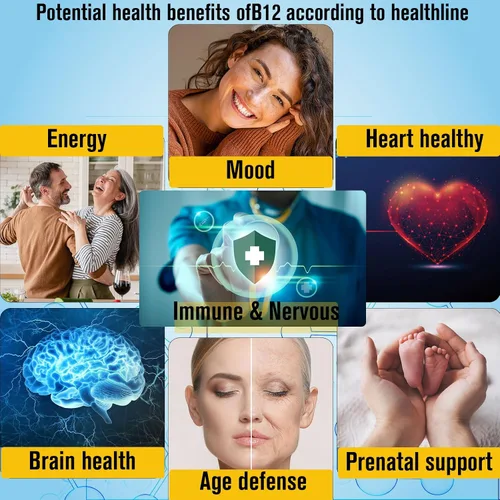 Miniatura 6 de Gotas líquidas de vitamina B12 sublinguales de 10,000 mcg, fórmula única con D3, B9 (ácido fólico), calcio, energía de apoyo, corazón, estado