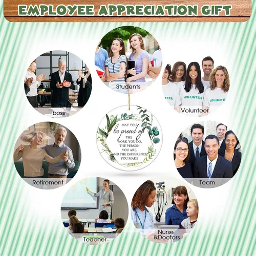 Miniatura 6 de 5 piezas de adornos navideños de agradecimiento, regalos de apreciación navideña, "Que estés orgulloso del trabajo", árbol de Navidad de cerámica