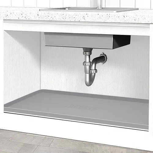 Tapete para debajo del fregadero de cocina, impermeable, 34 x 22 pulgadas, forro de silicona para debajo del fregadero, tapete protector de gabinete