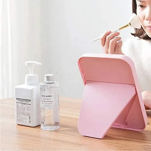 Miniatura 5 de Espejo de maquillaje de escritorio Coobbar, Espejo de maquillaje plegable, Espejo de princesa simple y portátil, Espejo cuadrado, Espejo de Beige