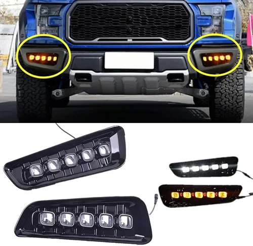 Miniatura 9 de Luces LED de Marcador Lateral del Parachoques para Ford Raptor F150 2015-2020, Luz de Marcha Diurna Blanca/Ámbar Switchback con Señal de Giro